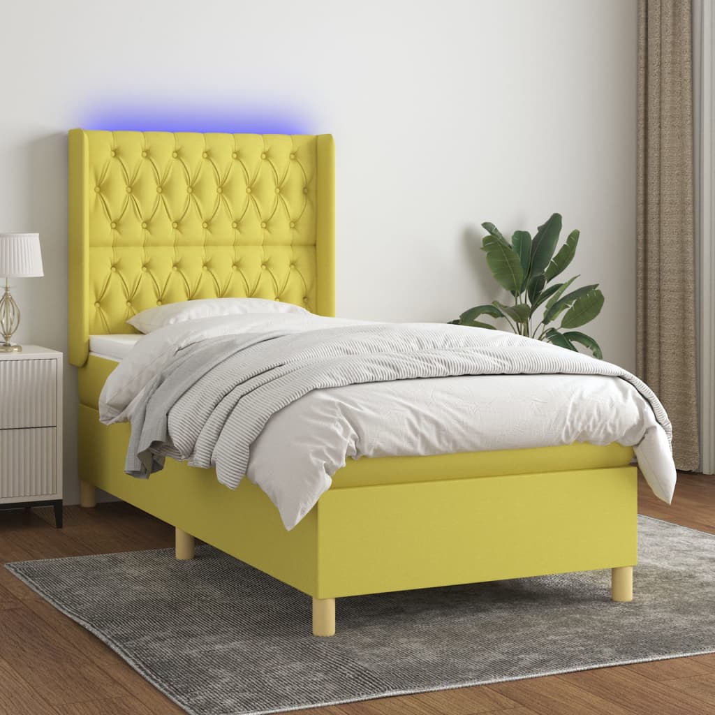 Κρεβάτι Boxspring με Στρώμα & LED Πράσινο 80x200 εκ. Υφασμάτινο