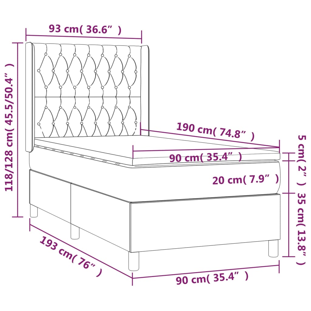 Κρεβάτι Boxspring με Στρώμα & LED Μαύρο 90x190 εκ. Υφασμάτινο