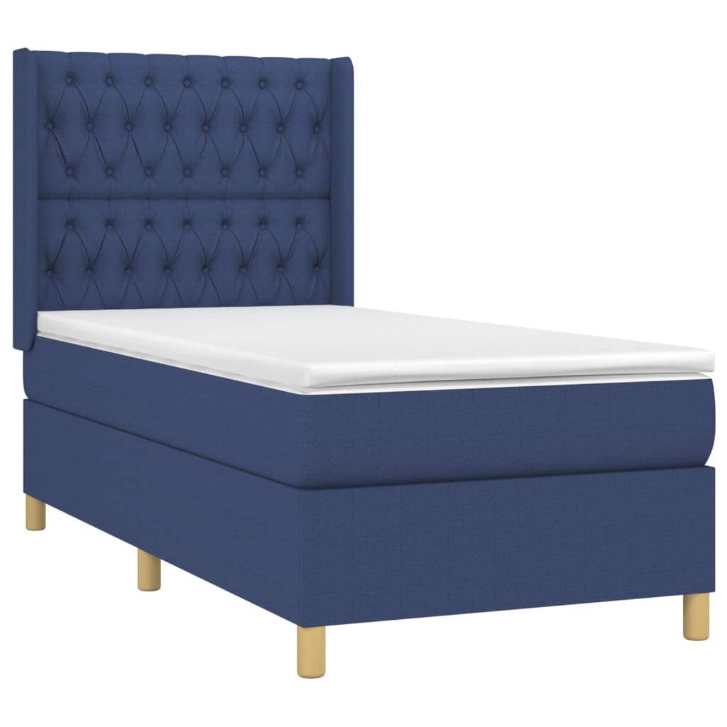 Κρεβάτι Boxspring με Στρώμα & LED Μπλε 90x190 εκ. Υφασμάτινο