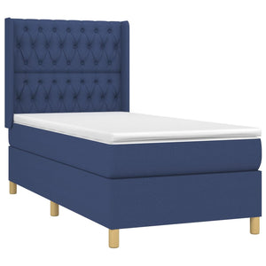 Κρεβάτι Boxspring με Στρώμα & LED Μπλε 90x200 εκ. Υφασμάτινο