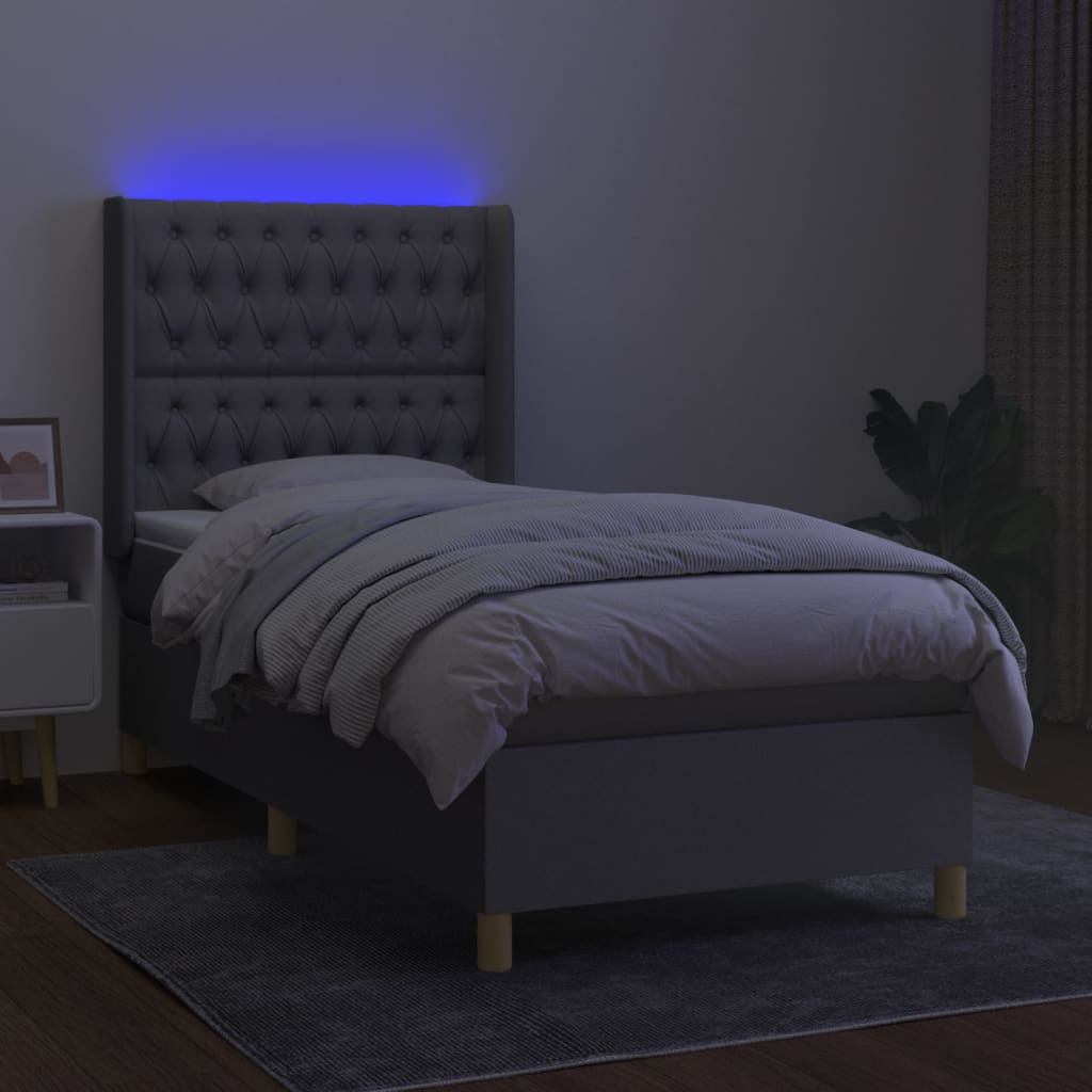 Κρεβάτι Boxspring με Στρώμα & LED Αν.Γκρι 100x200εκ. Υφασμάτινο