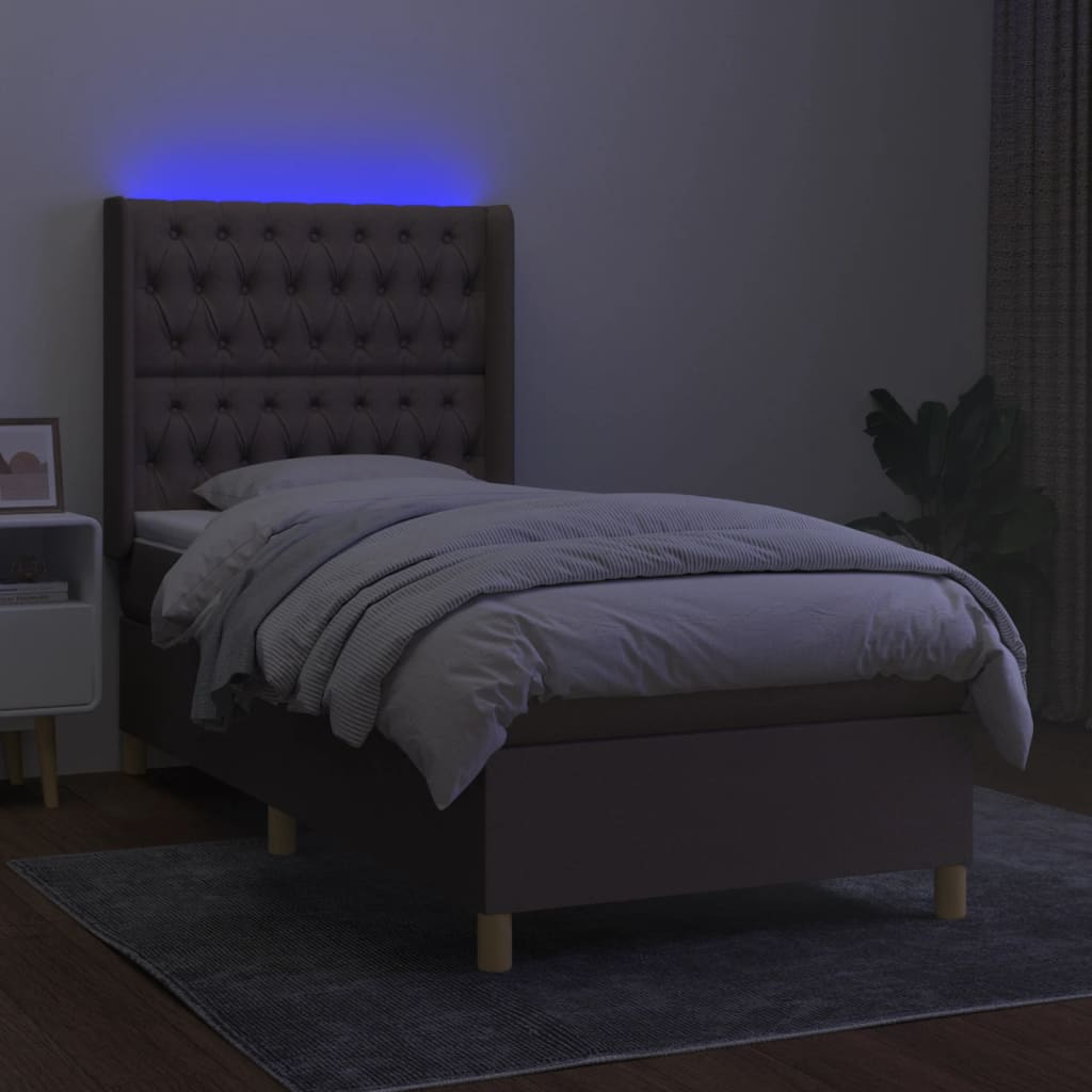 Κρεβάτι Boxspring με Στρώμα & LED Taupe 100x200 εκ. Υφασμάτινο
