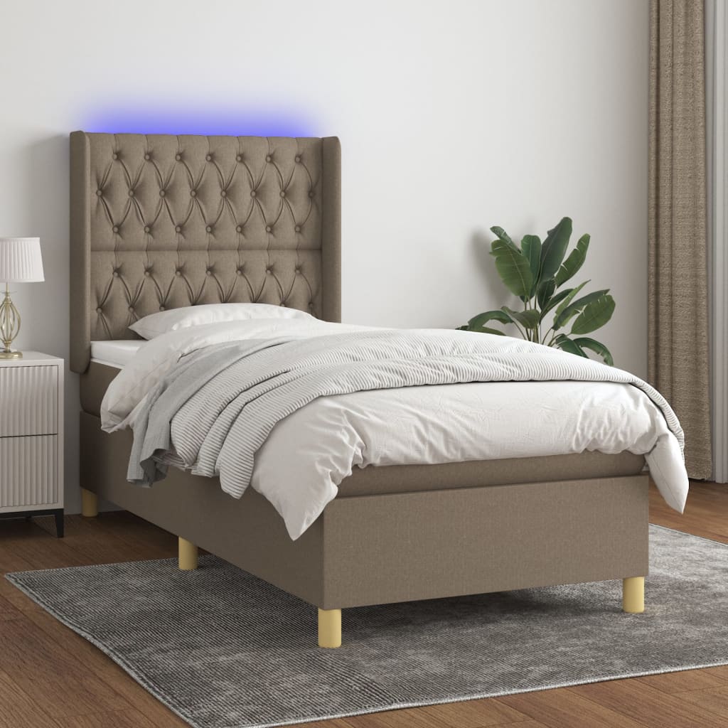 Κρεβάτι Boxspring με Στρώμα & LED Taupe 100x200 εκ. Υφασμάτινο