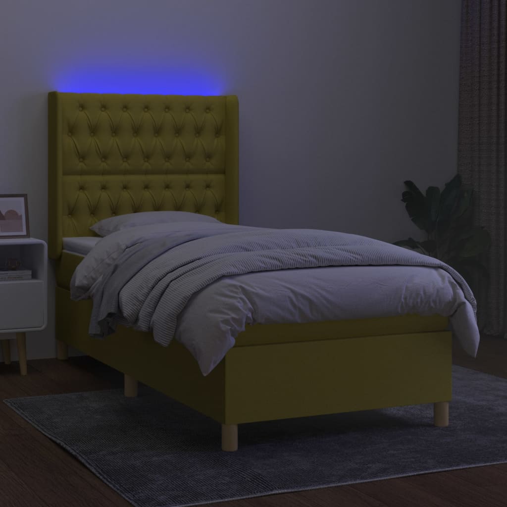 Κρεβάτι Boxspring με Στρώμα & LED Πράσινο 100x200 εκ Υφασμάτινο