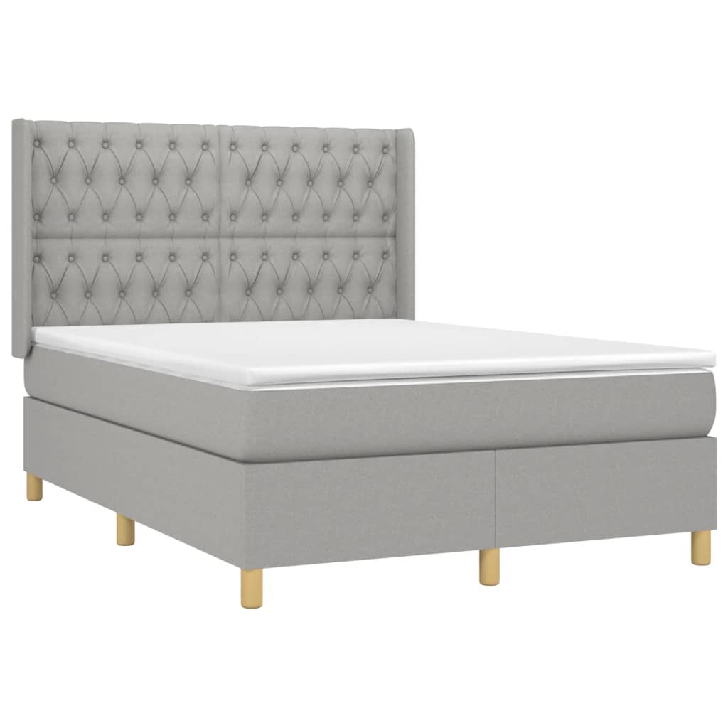 Κρεβάτι Boxspring με Στρώμα & LED Αν.Γκρι 140x190εκ. Υφασμάτινο