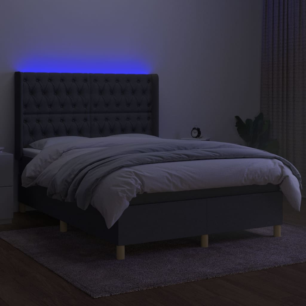 Κρεβάτι Boxspring με Στρώμα & LED Σκ.Γκρι 140x190εκ. Υφασμάτινο