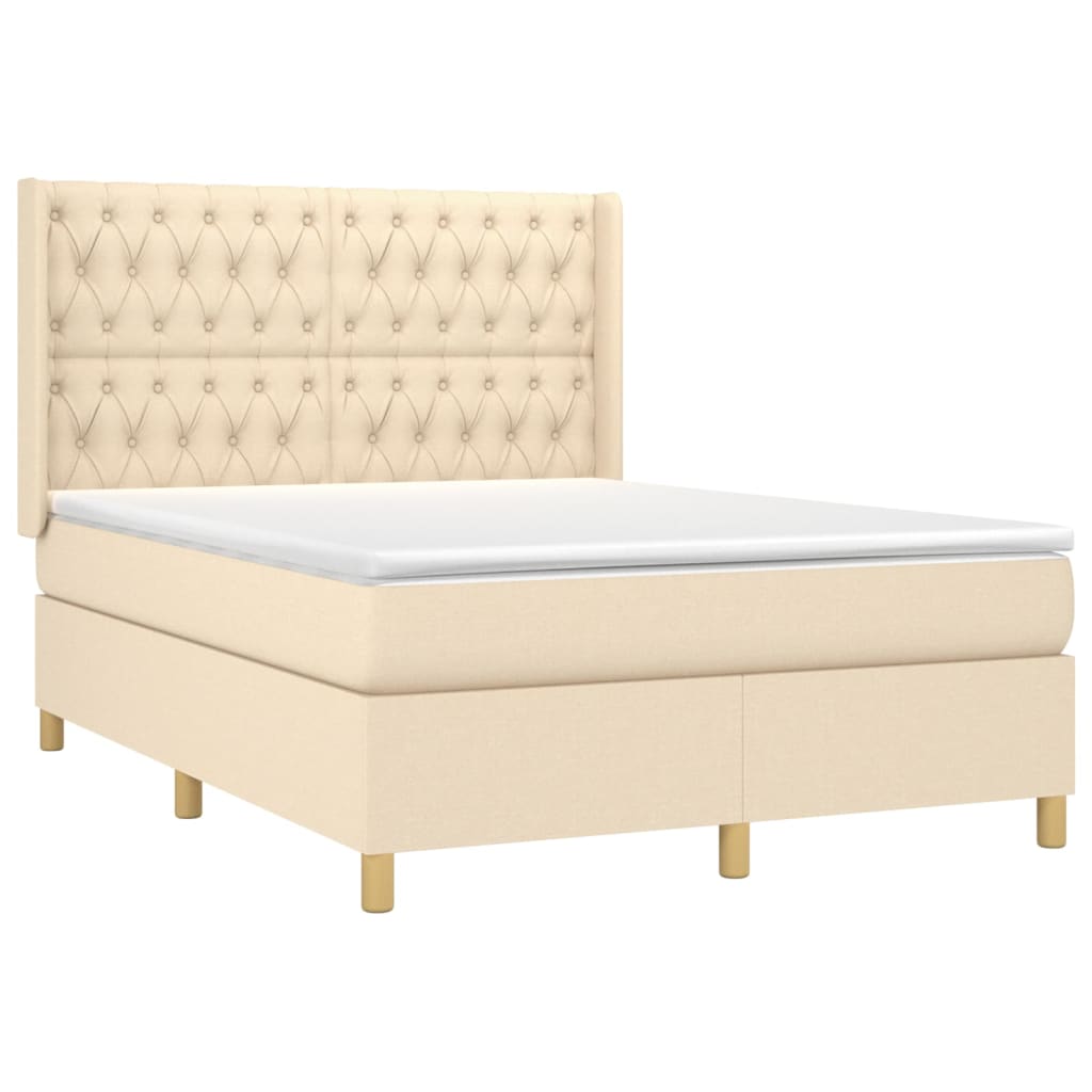Κρεβάτι Boxspring με Στρώμα & LED Κρεμ 140x190 εκ. Υφασμάτινο - Pakobazaar
