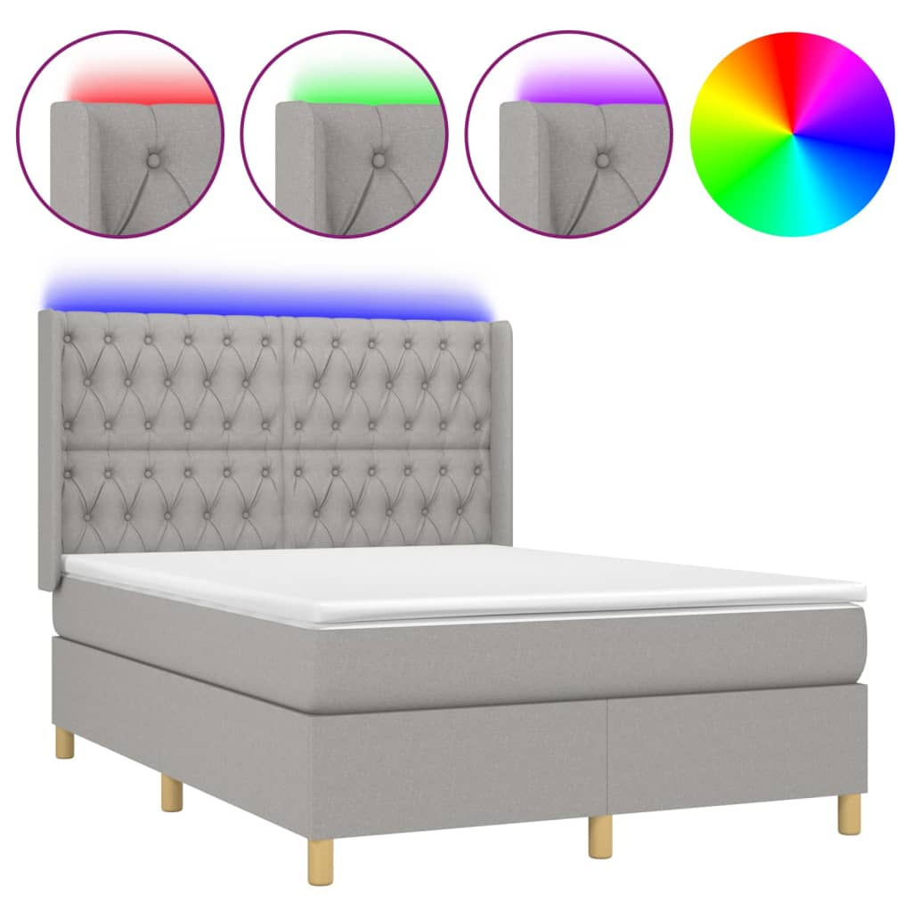 Κρεβάτι Boxspring με Στρώμα & LED Αν.Γκρι 140x200εκ. Υφασμάτινο