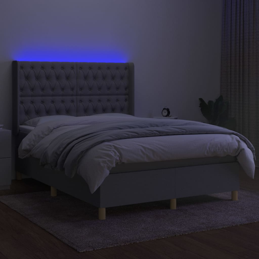 Κρεβάτι Boxspring με Στρώμα & LED Αν.Γκρι 140x200εκ. Υφασμάτινο