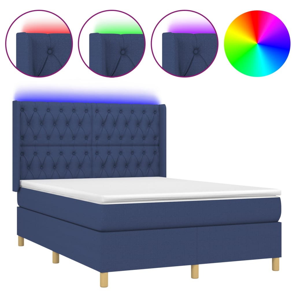 Κρεβάτι Boxspring με Στρώμα & LED Μπλε 140x200 εκ. Υφασμάτινο