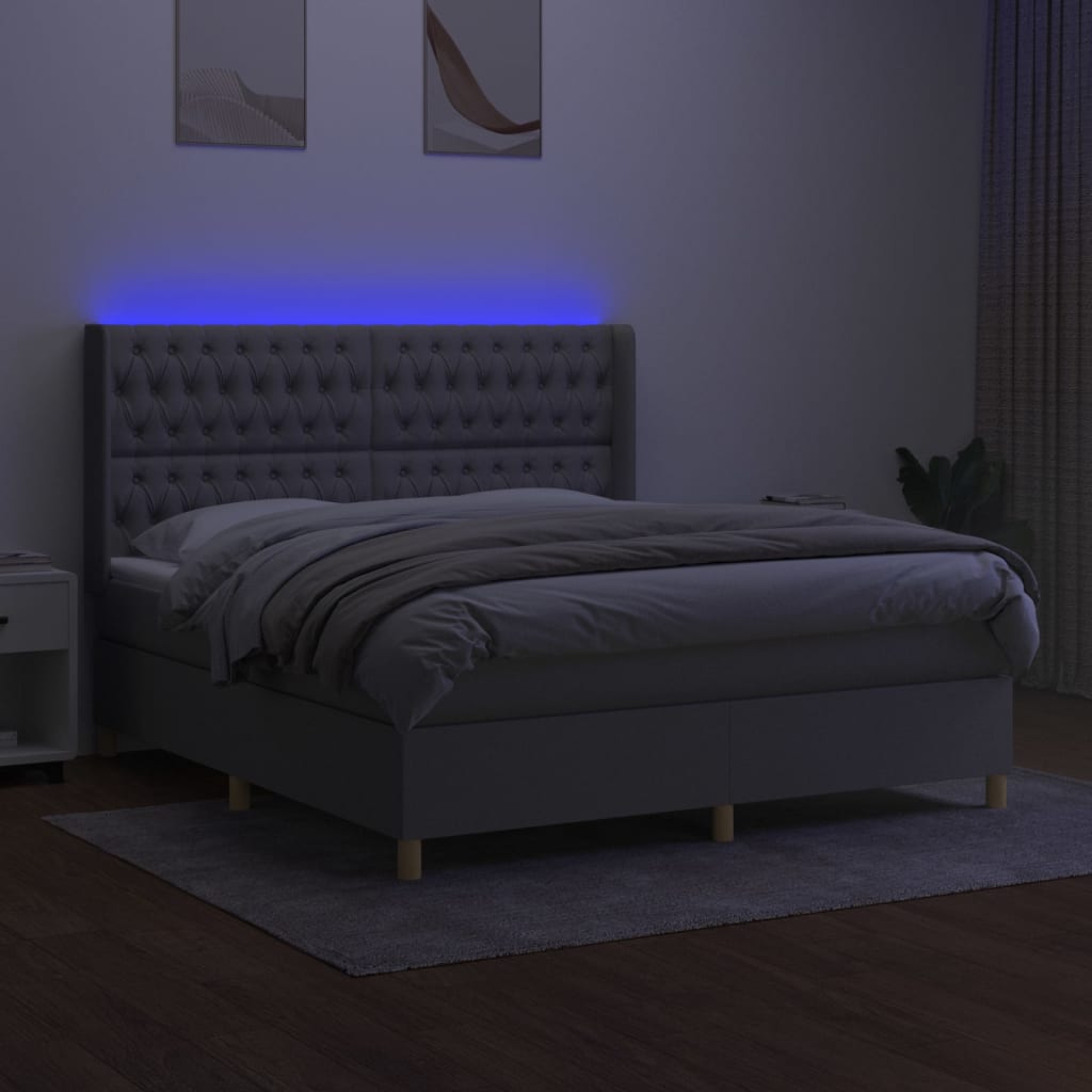 Κρεβάτι Boxspring με Στρώμα & LED Αν.Γκρι 160x200εκ. Υφασμάτινο
