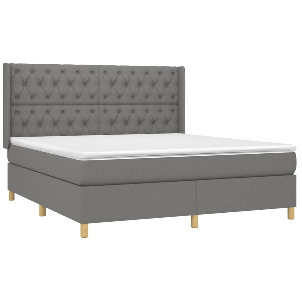 Κρεβάτι Boxspring με Στρώμα & LED Σκ.Γκρι 160x200 εκ Υφασμάτινο - Pakobazaar