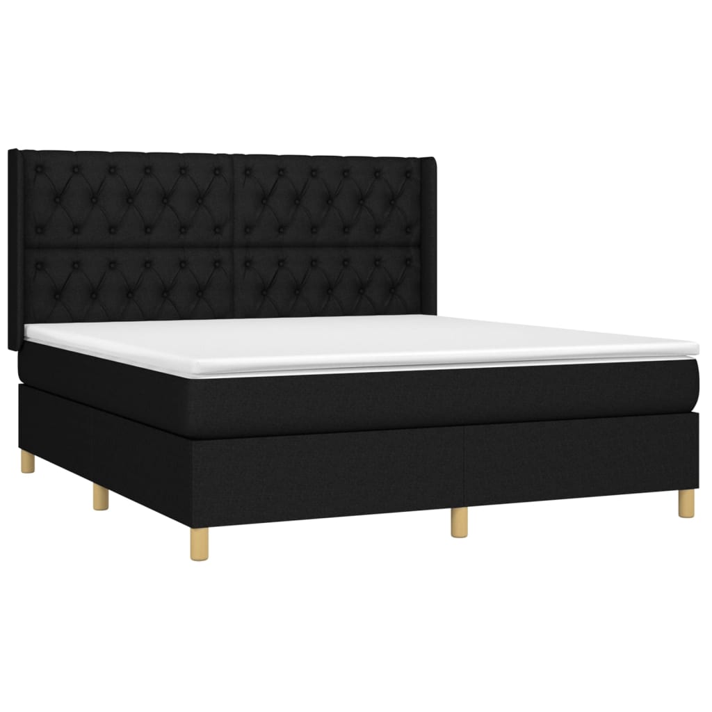 Κρεβάτι Boxspring με Στρώμα & LED Μαύρο 160x200 εκ. Υφασμάτινο