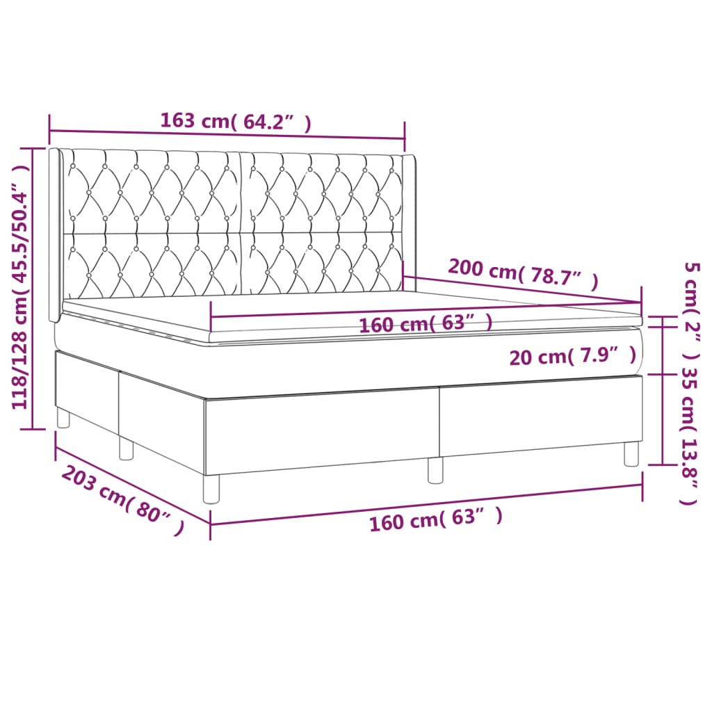 Κρεβάτι Boxspring με Στρώμα & LED Μαύρο 160x200 εκ. Υφασμάτινο