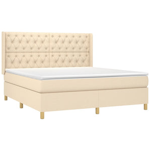 Κρεβάτι Boxspring με Στρώμα & LED Κρεμ 160x200 εκ. Υφασμάτινο
