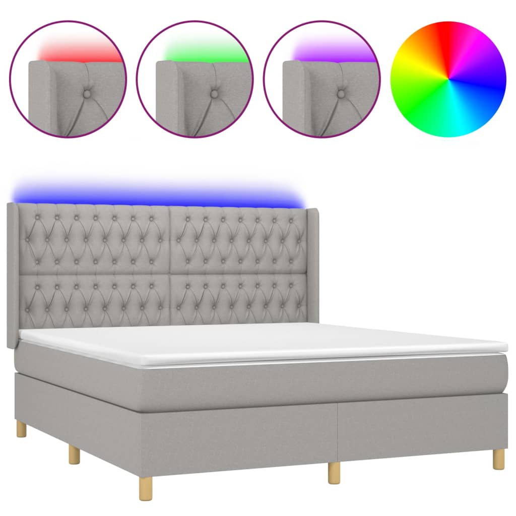 Κρεβάτι Boxspring με Στρώμα & LED Αν.Γκρι 180x200εκ. Υφασμάτινο - Pakobazaar