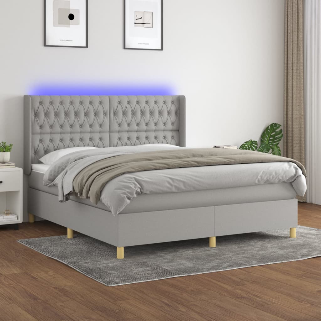 Κρεβάτι Boxspring με Στρώμα & LED Αν.Γκρι 180x200εκ. Υφασμάτινο - Pakobazaar