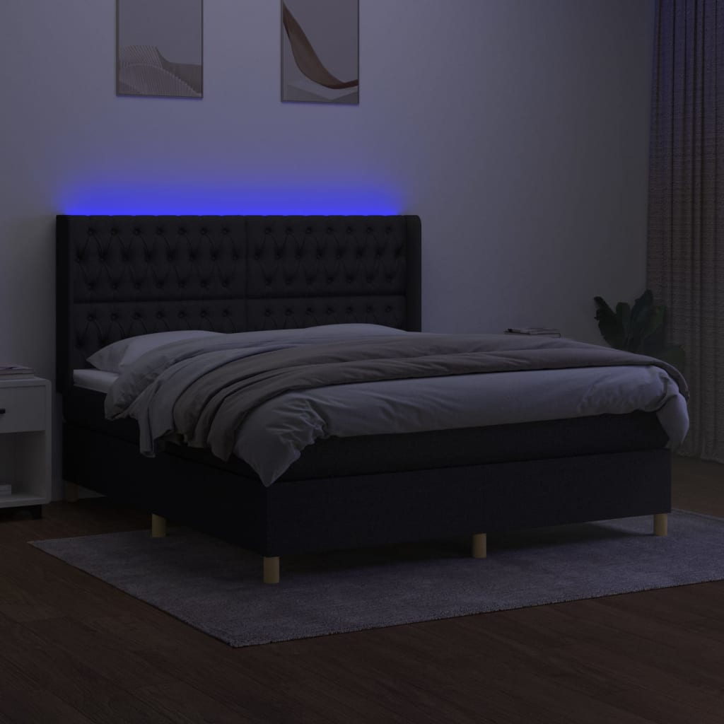 Κρεβάτι Boxspring με Στρώμα & LED Μαύρο 180x200 εκ. Υφασμάτινο