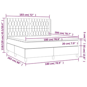 Κρεβάτι Boxspring με Στρώμα & LED Μαύρο 180x200 εκ. Υφασμάτινο