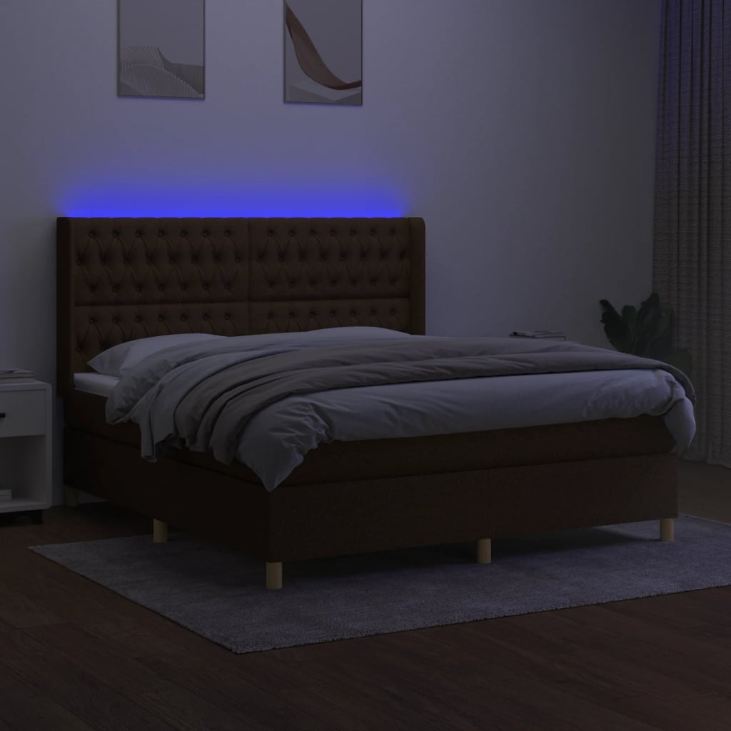 Κρεβάτι Boxspring με Στρώμα & LED Σκ.Καφέ 180x200εκ. Υφασμάτινο - Pakobazaar