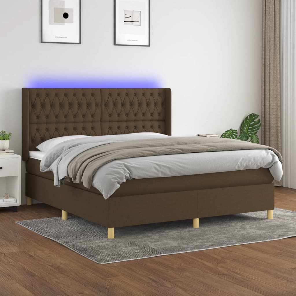 Κρεβάτι Boxspring με Στρώμα & LED Σκ.Καφέ 180x200εκ. Υφασμάτινο - Pakobazaar