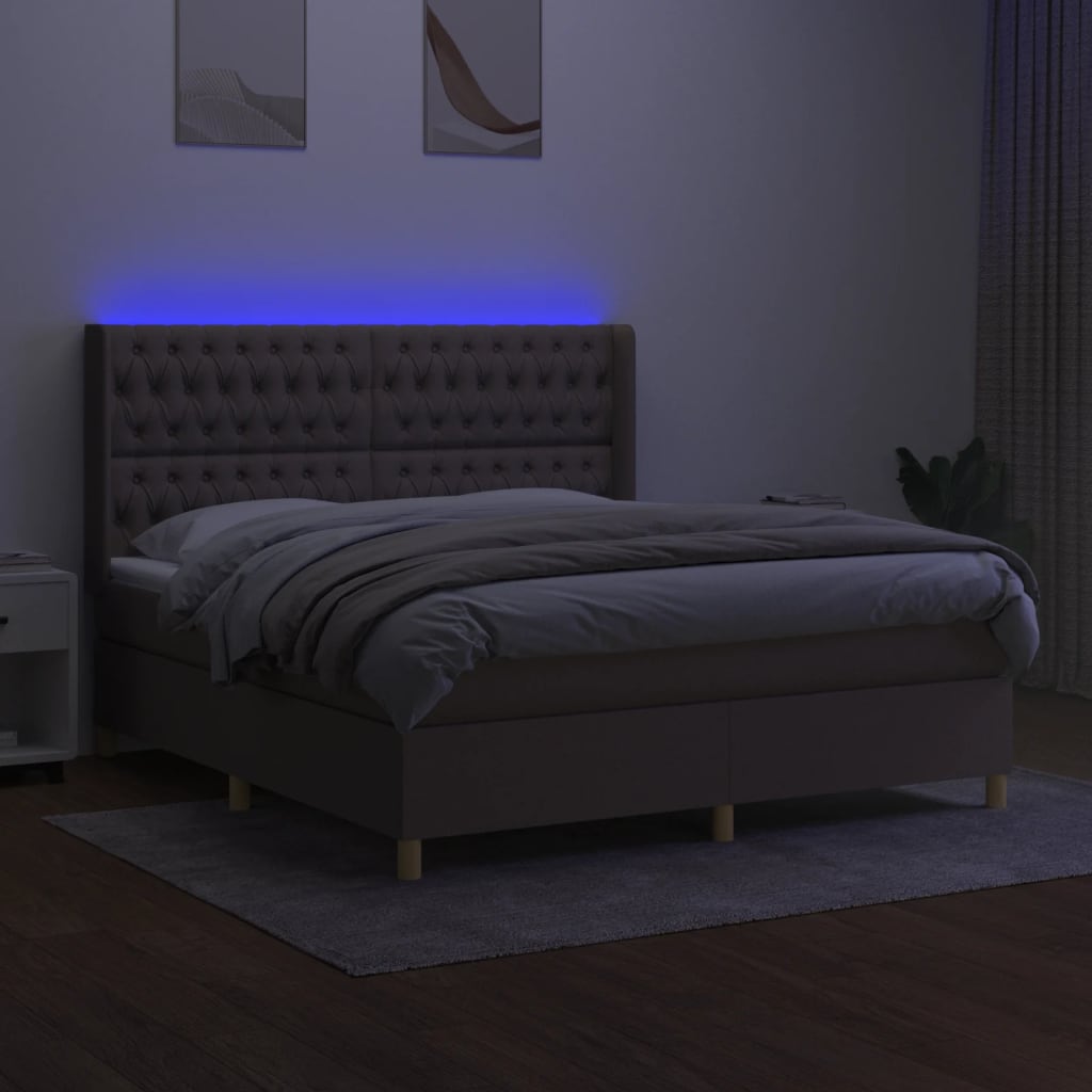 Κρεβάτι Boxspring με Στρώμα & LED Taupe 180x200 εκ. Υφασμάτινο