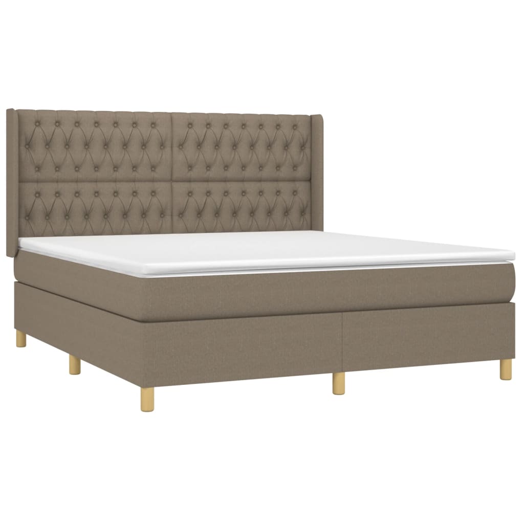 Κρεβάτι Boxspring με Στρώμα & LED Taupe 180x200 εκ. Υφασμάτινο