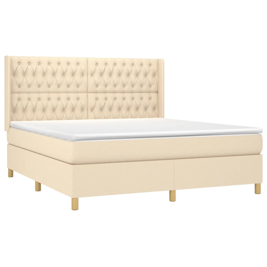 Κρεβάτι Boxspring με Στρώμα & LED Κρεμ 180x200 εκ. Υφασμάτινο