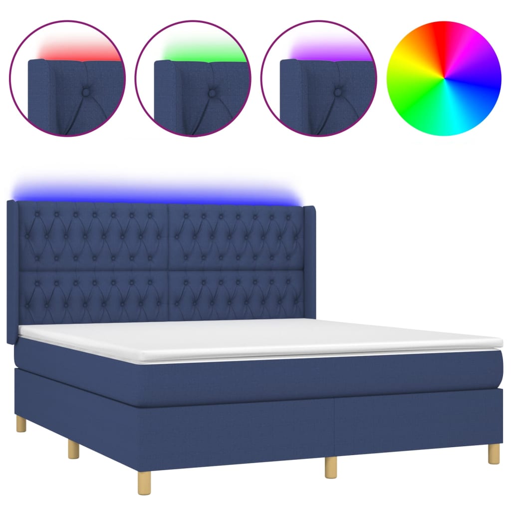 Κρεβάτι Boxspring με Στρώμα & LED Μπλε 180x200 εκ. Υφασμάτινο