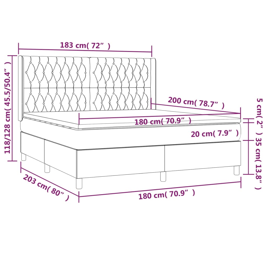 Κρεβάτι Boxspring με Στρώμα & LED Πράσινο 180x200 εκ Υφασμάτινο