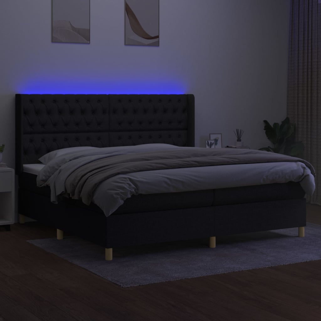 Κρεβάτι Boxspring με Στρώμα & LED Μαύρο 200x200 εκ. Υφασμάτινο