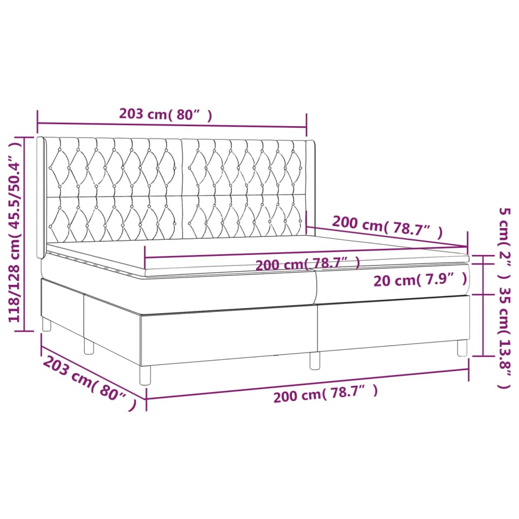 Κρεβάτι Boxspring με Στρώμα & LED Μαύρο 200x200 εκ. Υφασμάτινο