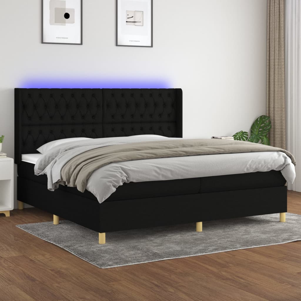 Κρεβάτι Boxspring με Στρώμα & LED Μαύρο 200x200 εκ. Υφασμάτινο