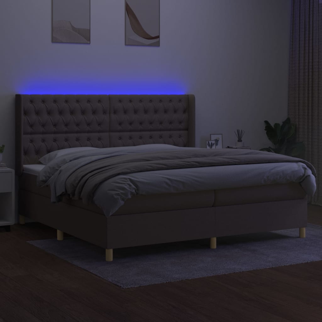 Κρεβάτι Boxspring με Στρώμα & LED Taupe 200x200 εκ. Υφασμάτινο