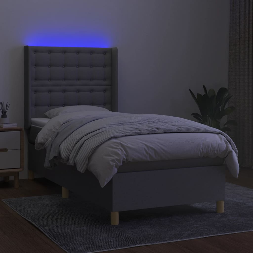 Κρεβάτι Boxspring με Στρώμα & LED Αν.Γκρι 80x200 εκ. Υφασμάτινο