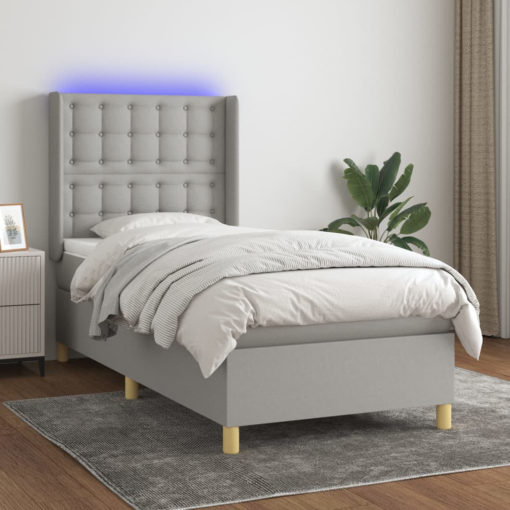 Κρεβάτι Boxspring με Στρώμα & LED Αν.Γκρι 80x200 εκ. Υφασμάτινο