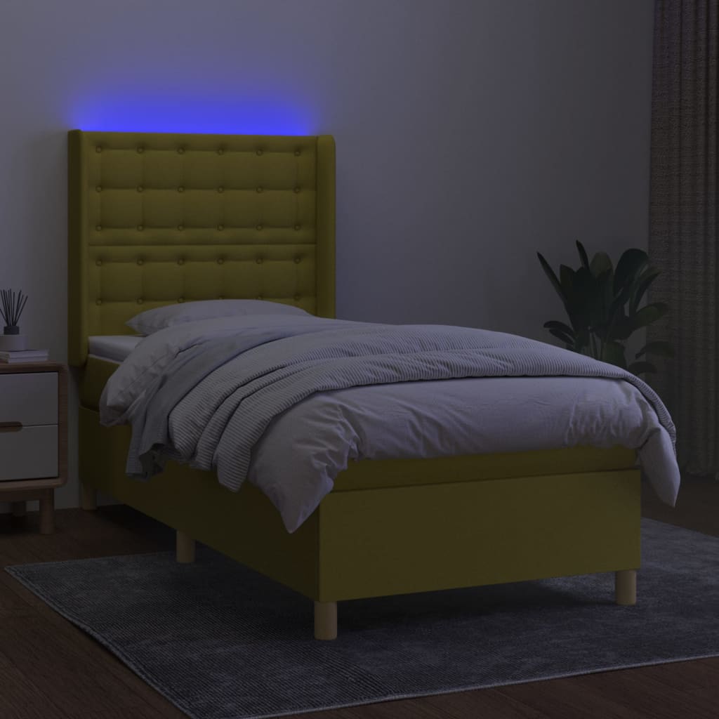 Κρεβάτι Boxspring με Στρώμα & LED Πράσινο 80x200 εκ. Υφασμάτινο