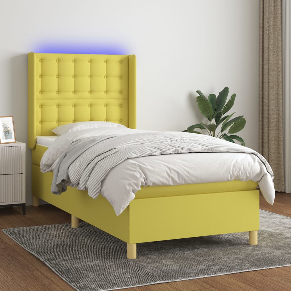 Κρεβάτι Boxspring με Στρώμα & LED Πράσινο 80x200 εκ. Υφασμάτινο