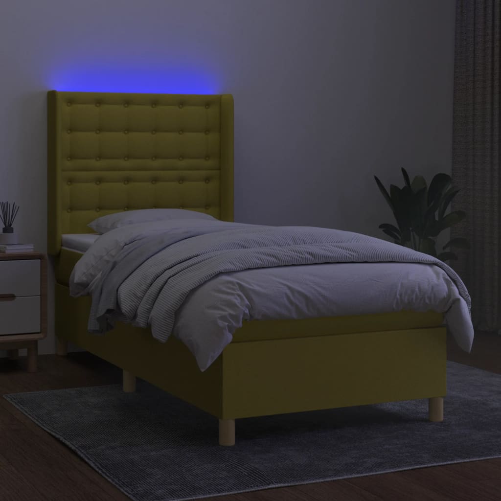 Κρεβάτι Boxspring με Στρώμα & LED Πράσινο 90x190 εκ. Υφασμάτινο