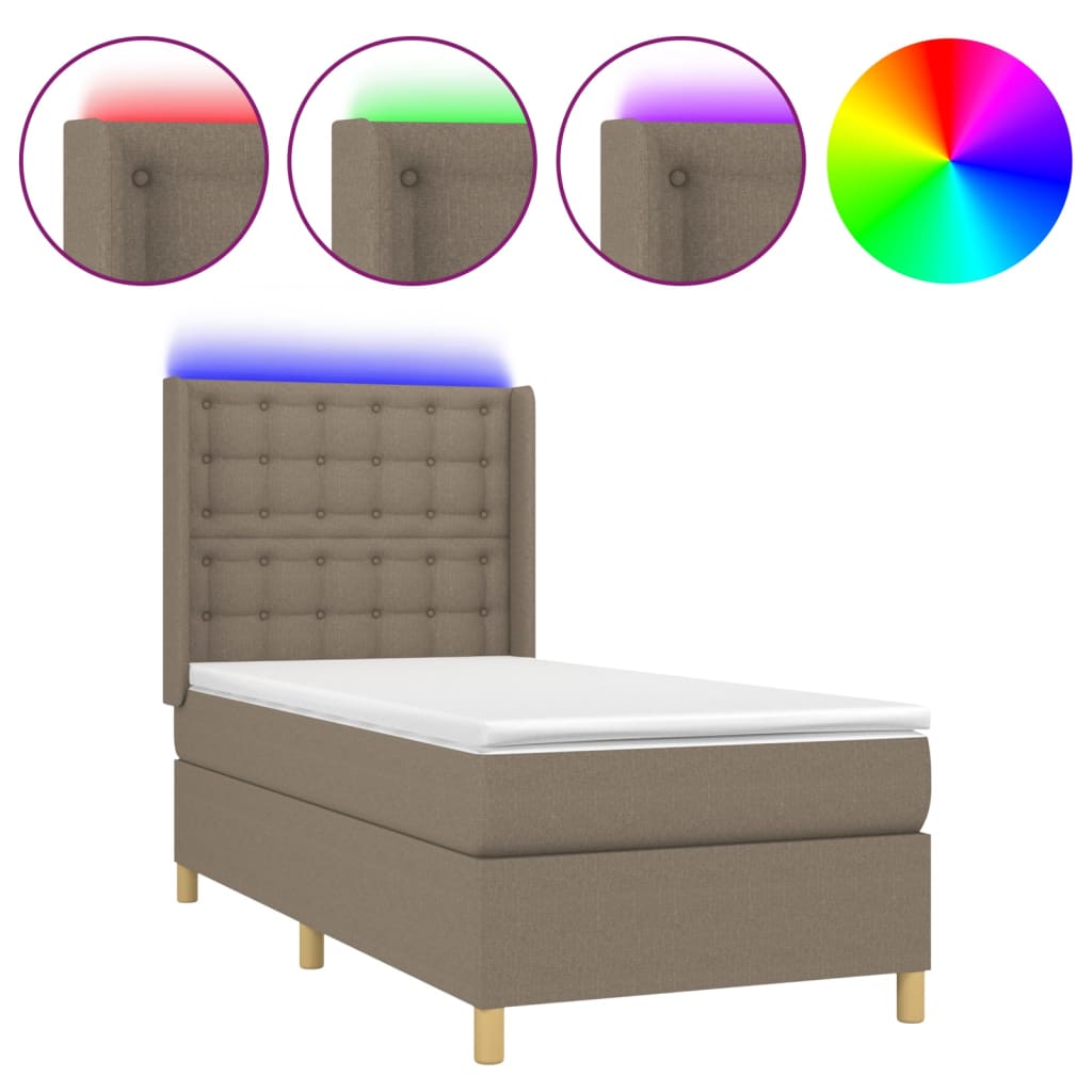Κρεβάτι Boxspring με Στρώμα & LED Taupe 100x200 εκ. Υφασμάτινο