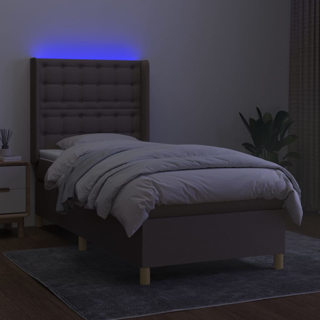 Κρεβάτι Boxspring με Στρώμα & LED Taupe 100x200 εκ. Υφασμάτινο