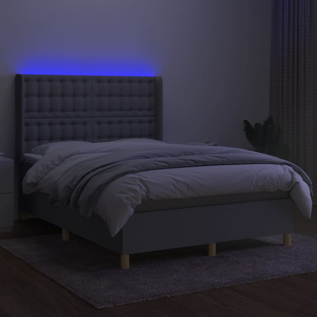 Κρεβάτι Boxspring με Στρώμα & LED Αν.Γκρι 140x190εκ. Υφασμάτινο