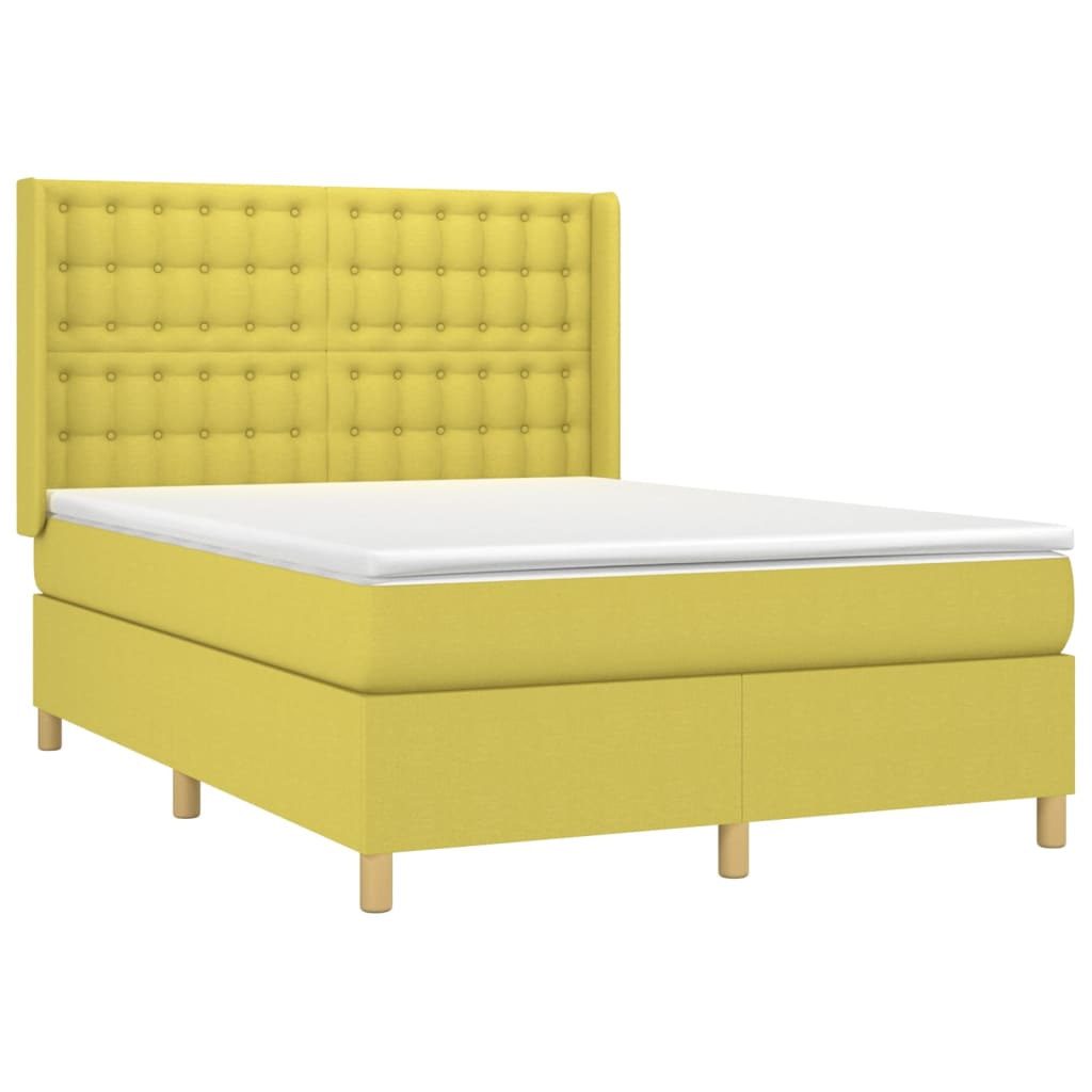 Κρεβάτι Boxspring με Στρώμα & LED Πράσινο 140x190 εκ Υφασμάτινο