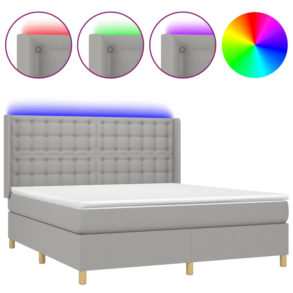 Κρεβάτι Boxspring με Στρώμα & LED Αν.Γκρι 160x200εκ. Υφασμάτινο