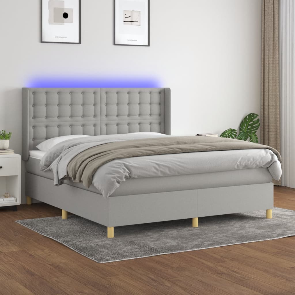Κρεβάτι Boxspring με Στρώμα & LED Αν.Γκρι 160x200εκ. Υφασμάτινο