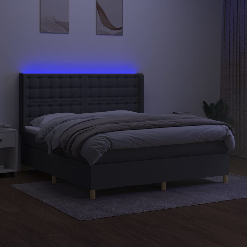 Κρεβάτι Boxspring με Στρώμα & LED Σκ.Γκρι 160x200 εκ Υφασμάτινο - Pakobazaar