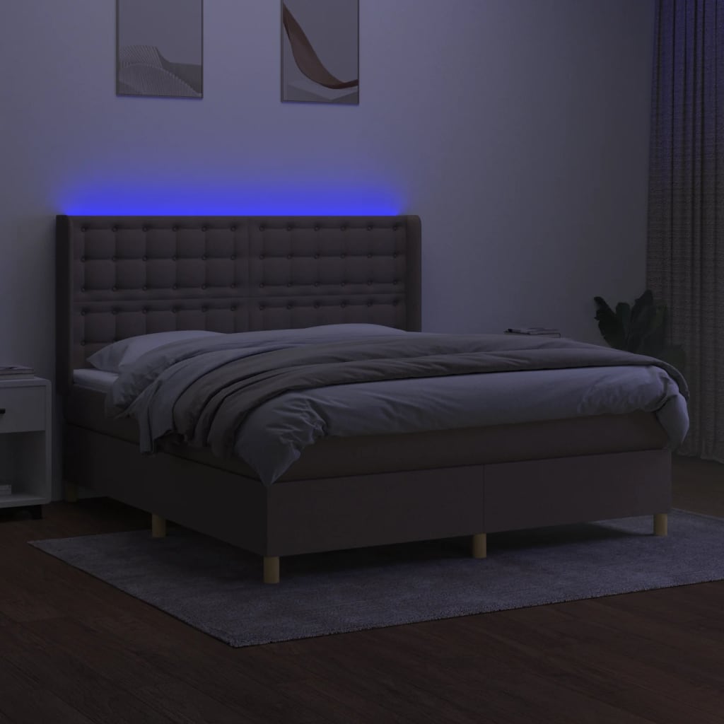 Κρεβάτι Boxspring με Στρώμα & LED Taupe 160x200 εκ. Υφασμάτινο