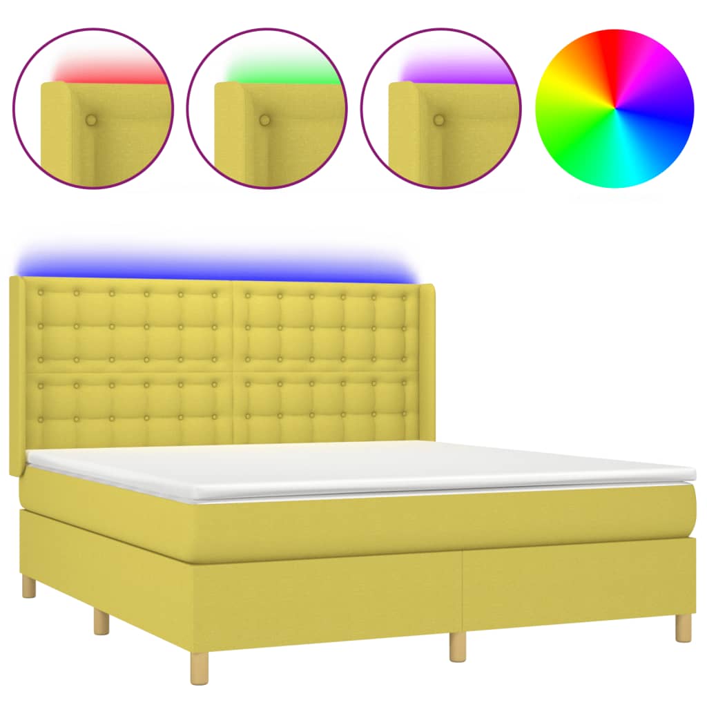 Κρεβάτι Boxspring με Στρώμα & LED Πράσινο 160x200 εκ Υφασμάτινο - Pakobazaar