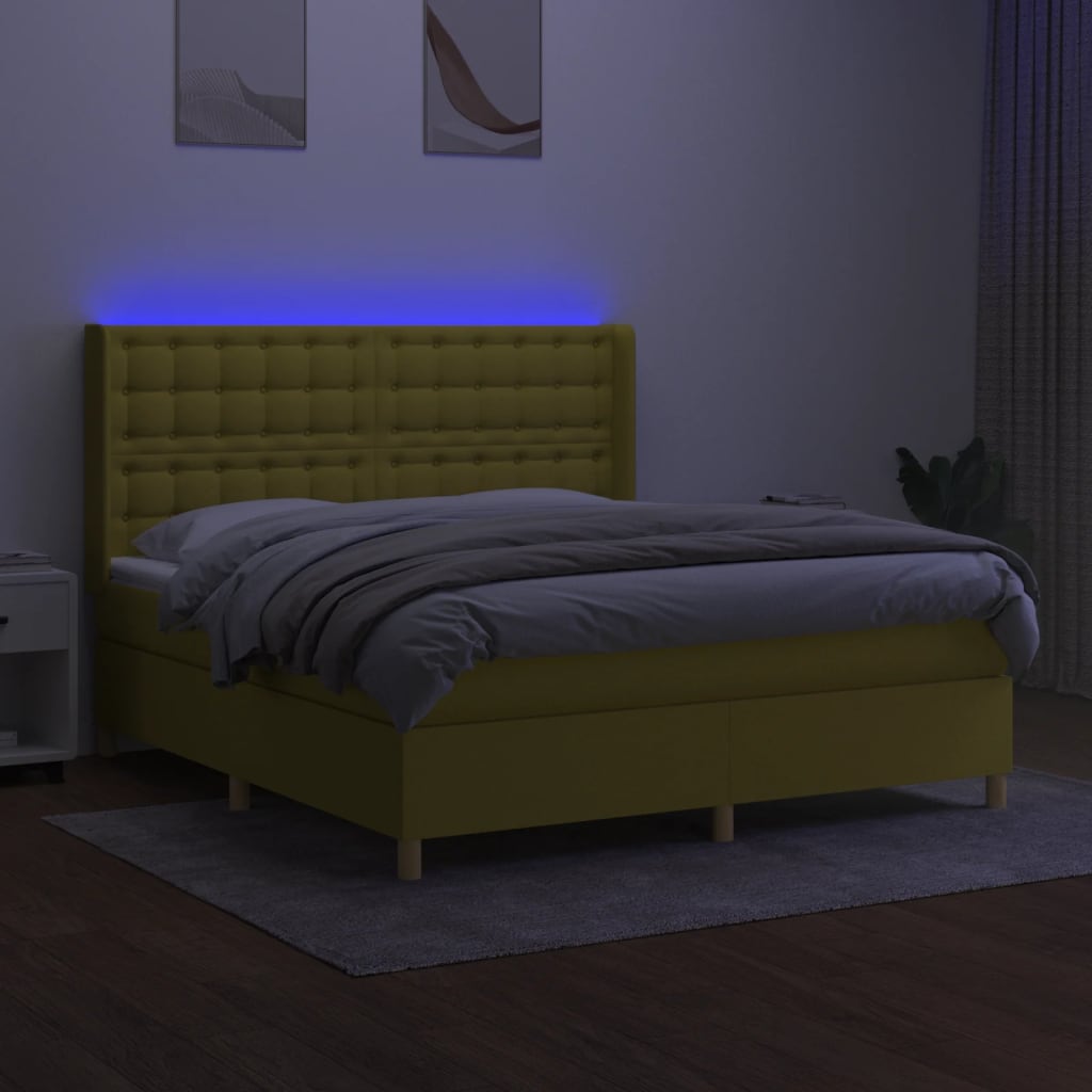 Κρεβάτι Boxspring με Στρώμα & LED Πράσινο 160x200 εκ Υφασμάτινο - Pakobazaar