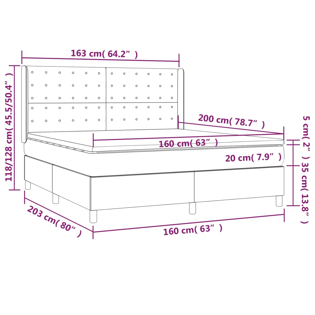 Κρεβάτι Boxspring με Στρώμα & LED Πράσινο 160x200 εκ Υφασμάτινο - Pakobazaar